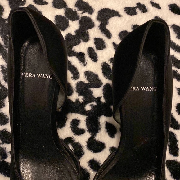 Vera Wang Black Satin D’Orsey Heels with Rhinestone Buckles - Picture 3 of 6